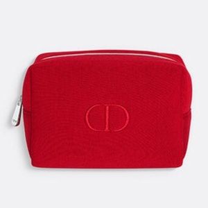 Dior Beauty Trousse Pouch Make Up Bag Red CD Logo Metal Zipper Trim VIP Gift New